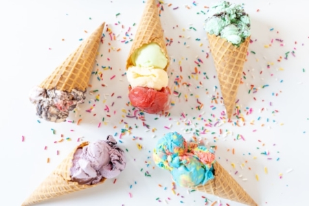 Colorful ice cream cones with assorted flavors representing the best ice cream shops in Carolina Beach.